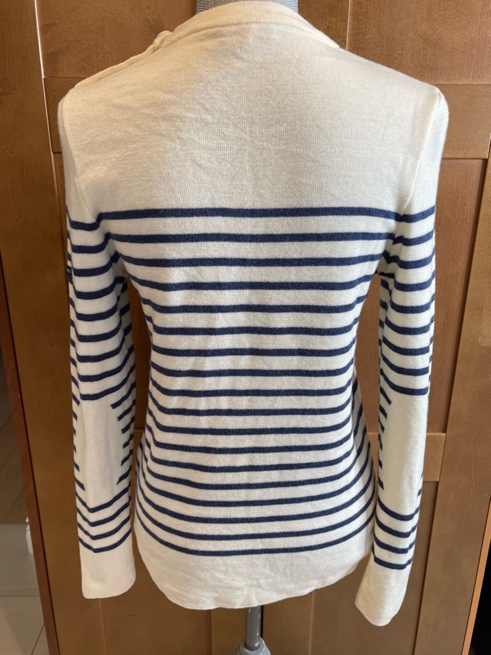 SAINT JAMES FRANCE Cream & Navy Nautical Striped Crewneck Wool Sweater, S (4-6) - Picture 3 of 13